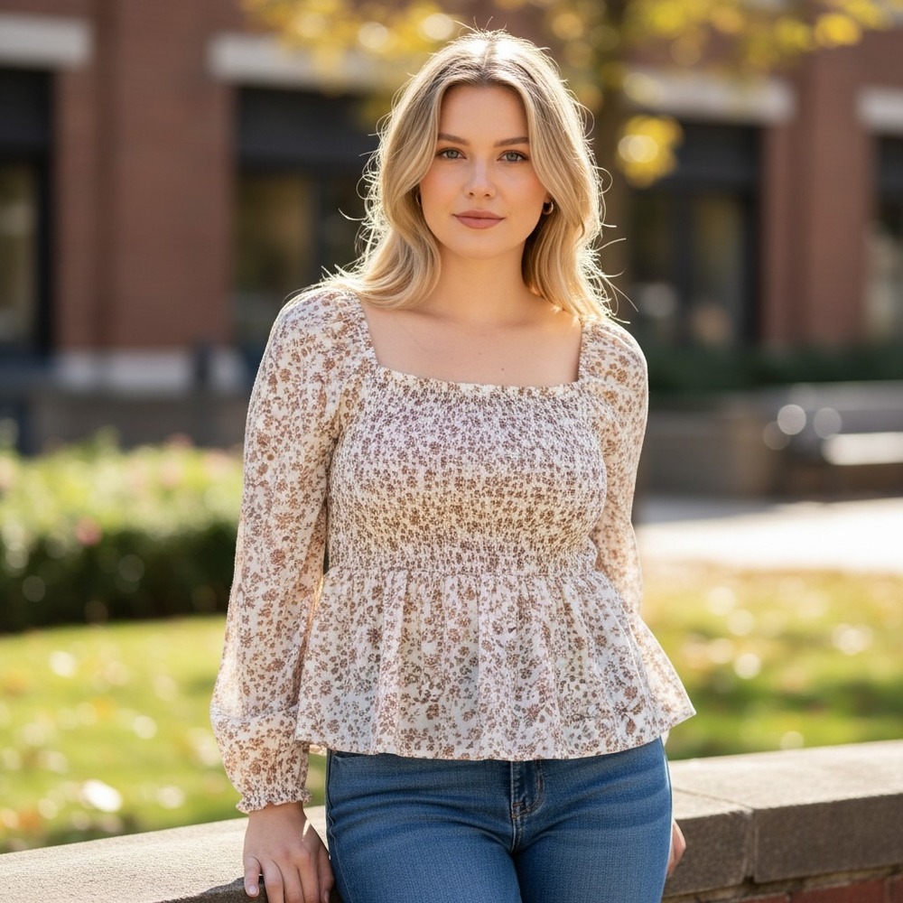 Torrid sz 2X boho peasant top white floral elastic ruched bodice blouse I